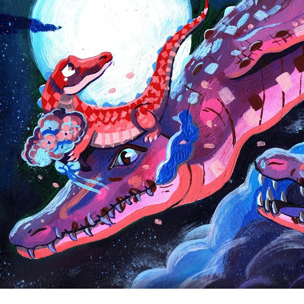 Pink Crocodiles - print acrylic watercolour trans pride storybook illustration