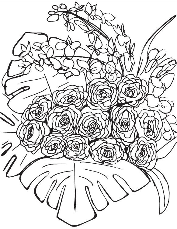 Download Flower Bouquet Coloring Page Bundle | Etsy