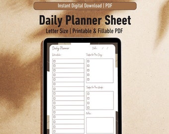 Daily Planner Sheet, Instant Download, Aesthetic Productivity Planner, Minimalist Planner, Daily Planner, Printable Planner