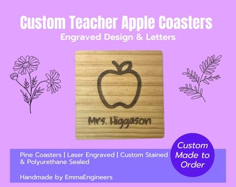 Custom Teacher Apple Coasters - Personalized Educational Gift
