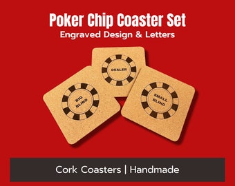 Poker Chip Coaster Set - Handcrafted Drink Coasters for Poker Lovers - Set of 3