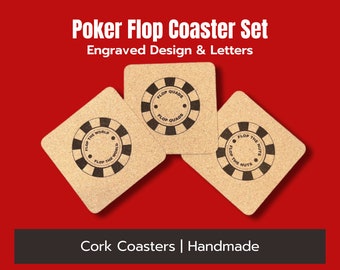 Poker Flop Coaster Set - Handcrafted Drink Coasters for Poker Lovers - Set of 3