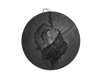 Black Textured Wall Art, Handmade Round Plaster Sculpture, Modern Gothic Wall Decor