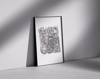 Black Linework Art Print: Custom Color, Size Options (Digital Download, PDF Files A3/A4)