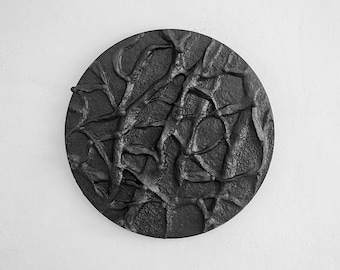 Sculpted Wall Art: Black Modern Home Recycled material Decor
