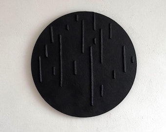 Black Textured Line Art: Round Abstract Plywood Wall Decor