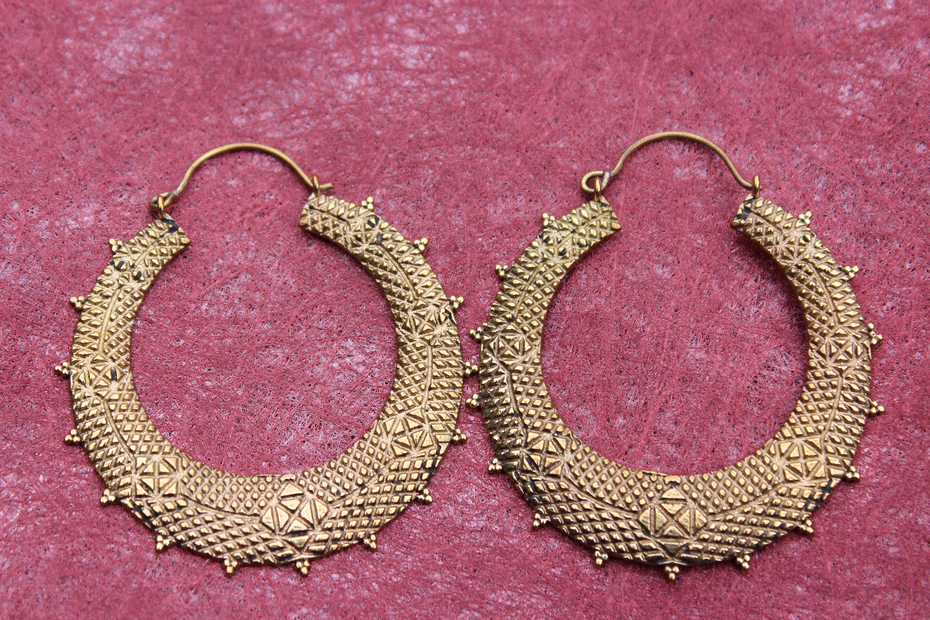 Ethnic Brass Hoop Earrings Boho Earrings 55 Vintage Earrings Etsy UK