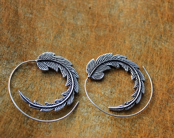Ethnic Silver Feather  Earrings 31 -  Solid Sterling Silver - Best Earrings - Gift Earrings - Women Earrings - Handmade Earrings
