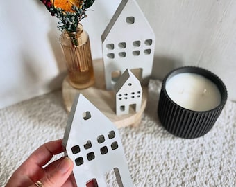 Concrete House Set: Modern Christmas Village Decor