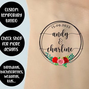 Custom wedding temporary tattoo - wedding couple names tattoo sticker - personalized wedding tattoos - wedding favors - wedding gift
