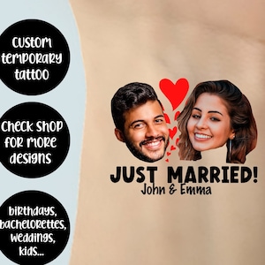 Tatuaje temporal de boda personalizado: tatuajes de boda personalizados con rostros de recién casados, nombres y rostros, regalos de boda, obsequios de boda