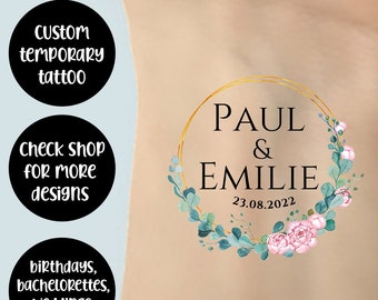 Custom wedding temporary tattoo - wedding couple names and date tattoo sticker - personalized wedding tattoos - wedding favors wedding gift