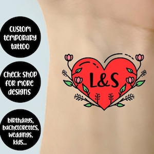 Rotes Herz Hochzeit temporäres Tattoo, Hochzeitspaar Monogramm Tattoo Aufkleber personalisierte Hochzeit Tattoos, Gastgeschenke Hochzeit