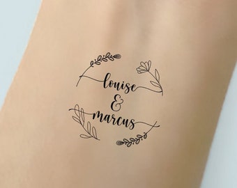 Tatouage temporaire de mariage personnalisé - autocollant de tatouage de noms de couple de mariage - tatouages de mariage personnalisés - faveurs de mariage - cadeau de mariage