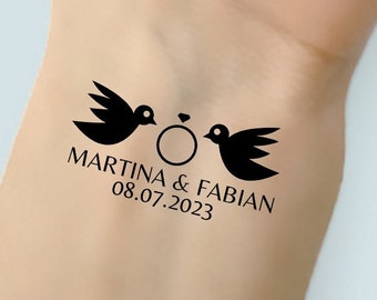 Tatouage temporaire de mariage personnalisé - noms de mariage et autocollant de tatouage de date - tatouages de mariage personnalisés - faveurs de mariage - cadeau de mariage