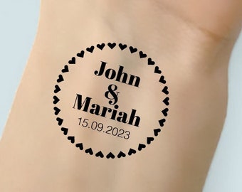 Tatouage temporaire de mariage personnalisé - noms de mariage et autocollant de tatouage de date - tatouages de mariage personnalisés - faveurs de mariage - cadeau de mariage