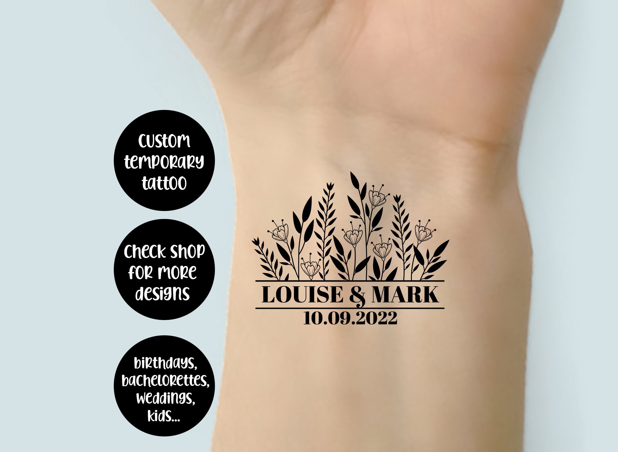 Custom Wedding Temporary Tattoo - Wedding Names and Date Tattoo Sticker -  Personalized Wedding Tattoos - Wedding Favors - Wedding Gift - Etsy Finland, image size:2102x1538