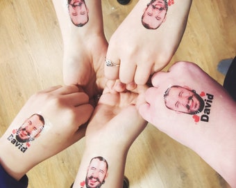 Groom face tattoos, Custom personalized bachelorette party favor photo temporary tattoos, party tattoos, groom tattoo, bachelorette favors