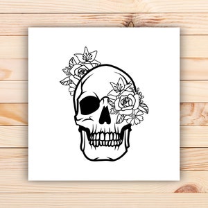 Skull with flowers temporary tattoo - set of 3 - small temporary tattoo - skull tattoo sticker - roses temporary tattoo - little fake tattoo