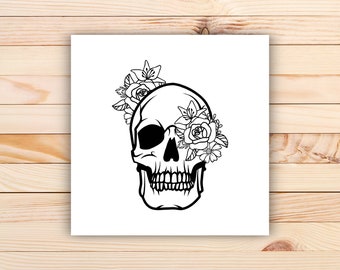 Skull with flowers temporary tattoo - set of 3 - small temporary tattoo - skull tattoo sticker - roses temporary tattoo - little fake tattoo