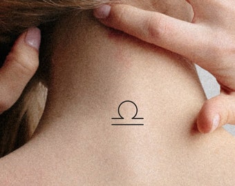 Tatuaggio temporaneo della Bilancia - tatuaggio artistico della linea del simbolo zodiacale - tatuaggio temporaneo minimalista - piccolo segno zodiacale falso set di tatuaggi di 6