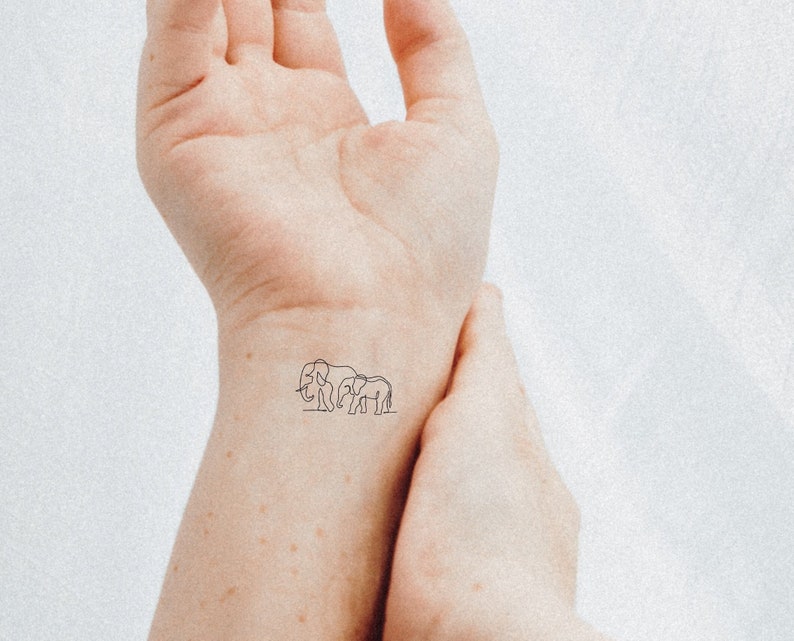 Elephants Temporary Tattoo Line Art Tattoo Small Temporary Etsy