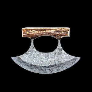 Damascus Ulu-mes met gewei handvat