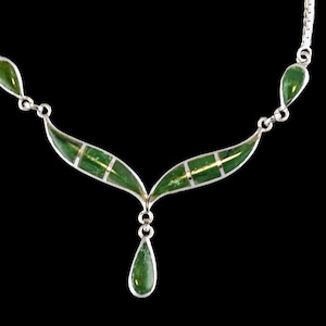 Whale Tail with Teardrop Jade Sterling Silver Pendant, With 18&quot; Chain, Elegant Jade, Alaskan Jade, Sterling Silver