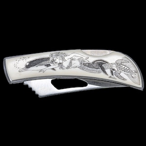 Frolicking Mermaid Stainless Steel Silver Hawk Knife.  Eco Ivory, Resin, Nautical Pocket Knife, Mermaid, Turtle, Dolphin