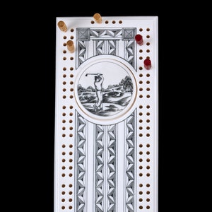 Tablero de cribbage de marfil Golfer Eco, tablero de cribbage de viaje, tablero de cribbage con pieza decorativa