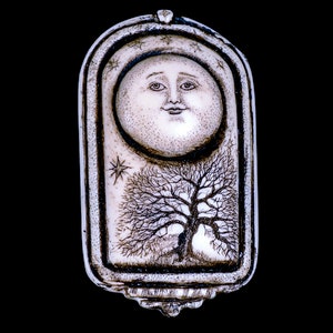 Moon Tree Pin/Pendant.  Moosup Valley, Etched, Tree of Life, Moon,
