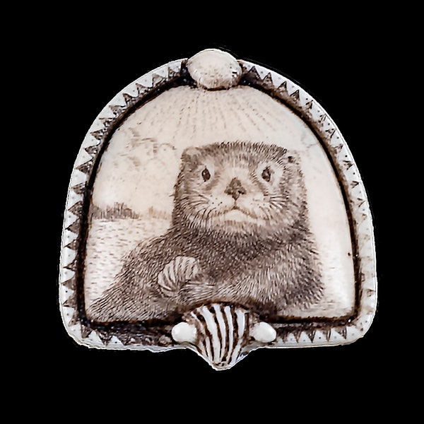 Sea Otter Pin/Pendant.  Moosup Valley,Animal, Etched, Scrimshaw, Otter