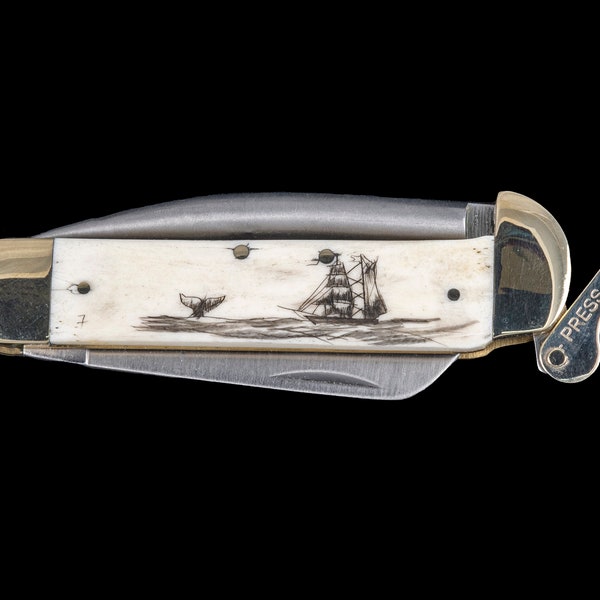 Scrimshaw Ship and Whale Design Scrimshaw Collection Marlin Spike with Folding Knife. Personalization Option.