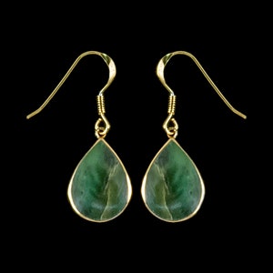 Teardrop Alaskan Jade 22K Plate Gold French Wire Earring.  Elegant Jade, Alaskan Jade, 22KPL Gold