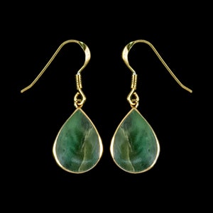 Teardrop Alaskan Jade 14KPL Gold French Wire Earring.  Elegant Jade, Alaskan Jade, 14KPL Gold