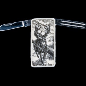 Etched Deer Large Money Clip Knife.   Eco Ivory, Resin, Knife, Money Clip, Nail File, Animal, Deer