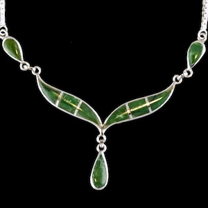 Whale Tail with Teardrop Jade Sterling Silver Pendant | F&F Inc.