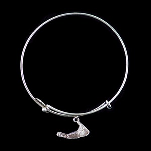 Silver Map of Nantucket Charm Adjustable Wire Bracelet, Steel, Rhodium, Pewter