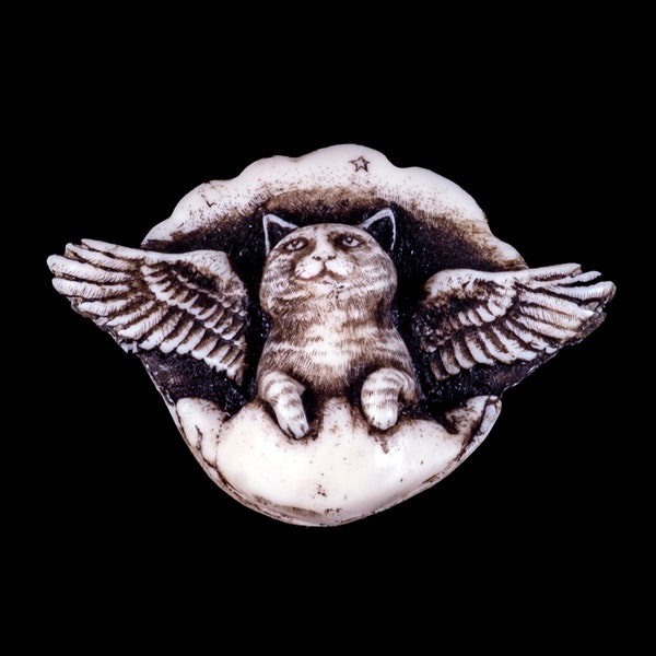 All Cats Go To Heaven Pin/Pendant  Moosup Valley, Etched, Scrimshaw, Cat, Angel Cat, Angel