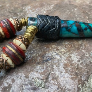 Chrysocolla Artisan Pendant Necklace, Leather Lace Hand Knotted Gemstone Pendant, Gemstone Statement Beaded Necklace, Gift for Her