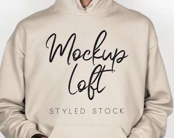 Men's Hoodie Mockup Sand | Men's Model Mockup | Winter Hoodie Mockup | 18500 Sand Mockup | SKU T0616