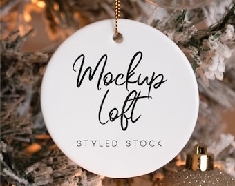 Christmas Ornament Mockup | White Ceramic Ornament Mockup | Circle Ornament Mockup | Styled Stock Photo | Digital JPEG Image | SKU OR-0002