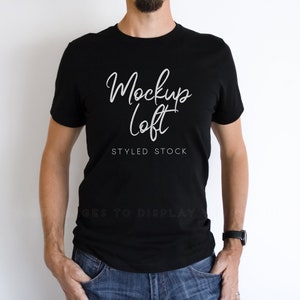 Bella Canvas 3001 Mockup Zwart | Mockup voor herenoverhemden | Zwart T-shirt Mockup | 3001 Model T-shirtmodel voor heren | Artikelnummer T0342