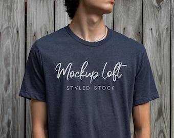 3001 Herren Modell T-Shirt Mockup | Bella Canvas 3001 Mockup Heather Navy | Herren T-Shirt Mockup | 3001 Heather Navy T-Shirt Mockup | SKU T0485