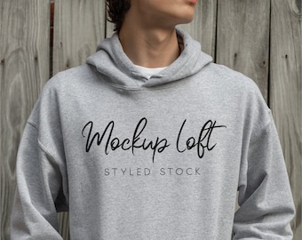 Model Mockup Sport Grey Hoodie Sweatshirt | Men's Hoodie Mockup | Gray Sweatshirt Mockup | Sport Grey Mockup | SKU T0484
