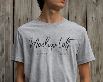 Bella Canvas 3001 Mockup Heather Athletic Gray | 3001 Mens T Shirt Mockup | Men's Model Mockup | SKU T0488