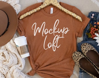 Bella Canvas 3001 Mockup Heather Autumn | Bella Canvas Heather Autumn T Shirt Mockup | Fall Tshirt Mockup | SKU T0316