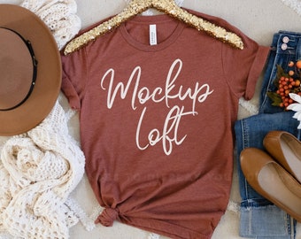 Bella Canvas 3001 Mockup Heather Clay | Bella Canvas Heather Clay T Shirt Mockup | Fall Tshirt Mockup | Thanksgiving Mockup | SKU T0319