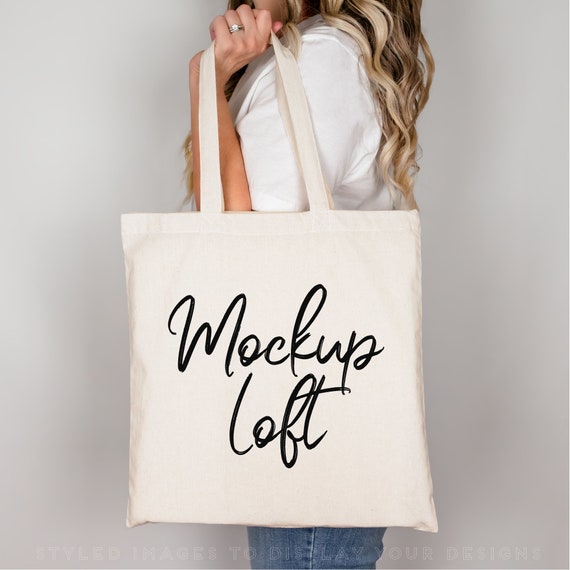 Canvas Tote Bag Mockup Natural | Model Tote Bag Mockup | Styled Stock Photo | Digital JPEG IMAGE | SKU B0012