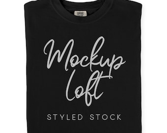 C1717 Black T shirt Mockup | Folded T-shirt Flat-Lay Mockup | 1717 Black Unisex T Shirt Mockup | SKU T0630